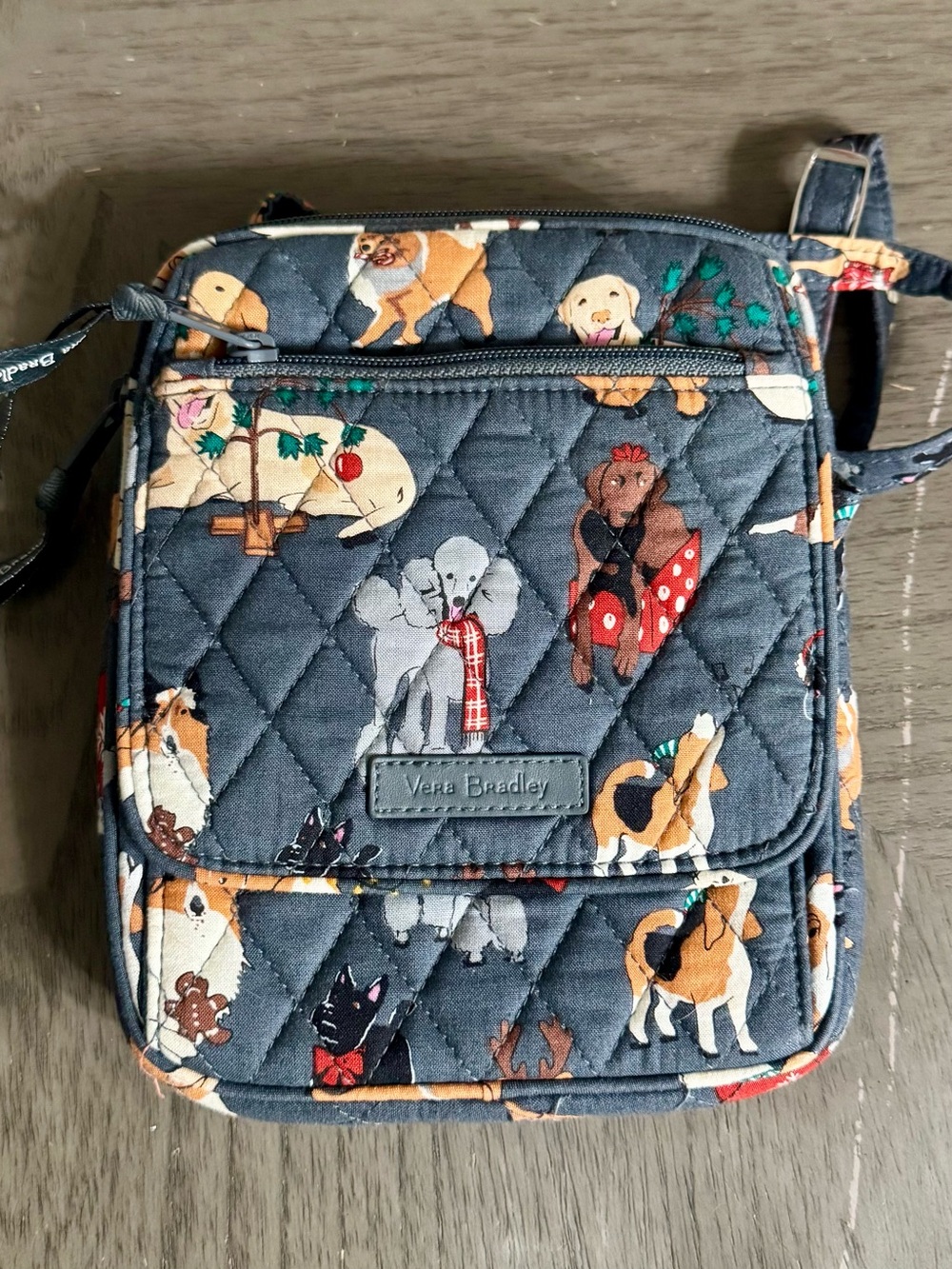 Vera Bradley Navy Quilted Crossbody with Dog Print Accents